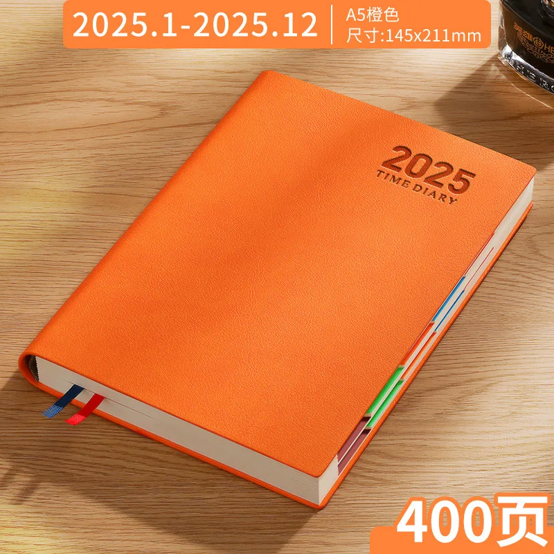 2025 Daily Planners A5 English Thicken 400 Page Schedule Notebook PU Leather Colorful Month Index Agenda Office School Supplies