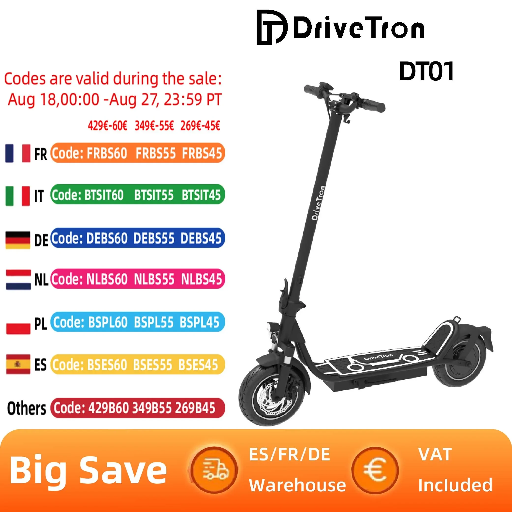 

Drive Tron DT01 Электрический самокат для взрослых, двигатель 800 Вт, 36 В, 13 Ач, аккумулятор, 10 дюймов, шины, городской пригородный электрический самокат