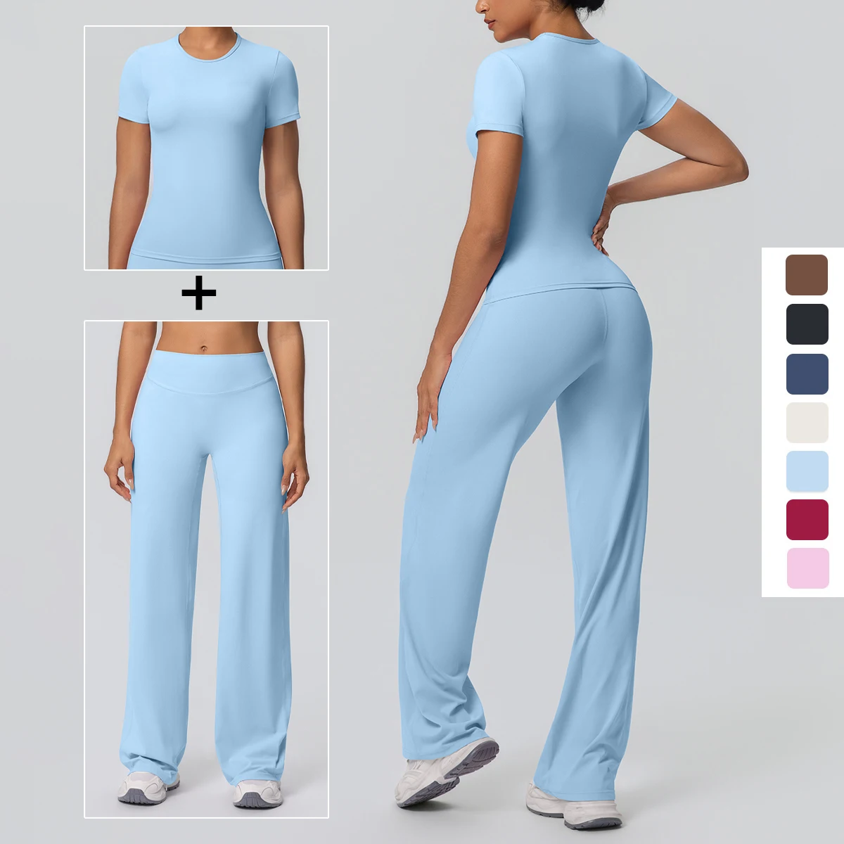 Ensemble de Yoga pour femmes, Fitness, sport, entraînement, sensation nue, Slim, décontracté, haut d'entraînement, T-Shirt, séchage rapide, Push-Up, pantalon de course, ensemble de Yoga
