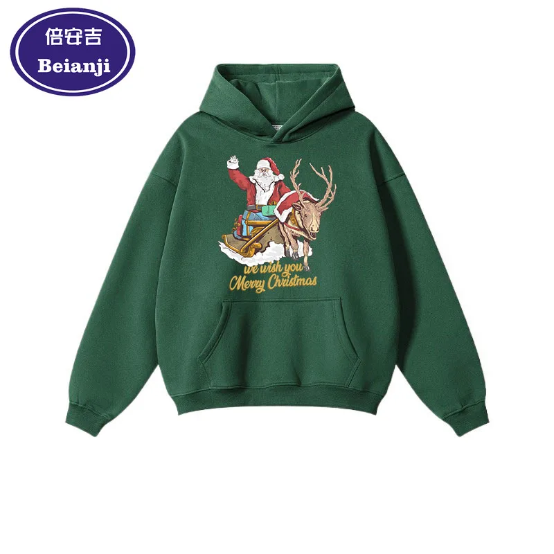 

Beianji Christmas men's hoodie casual long sleeve thick pullover men's and women's Elk old cartoon 3D printed pullover