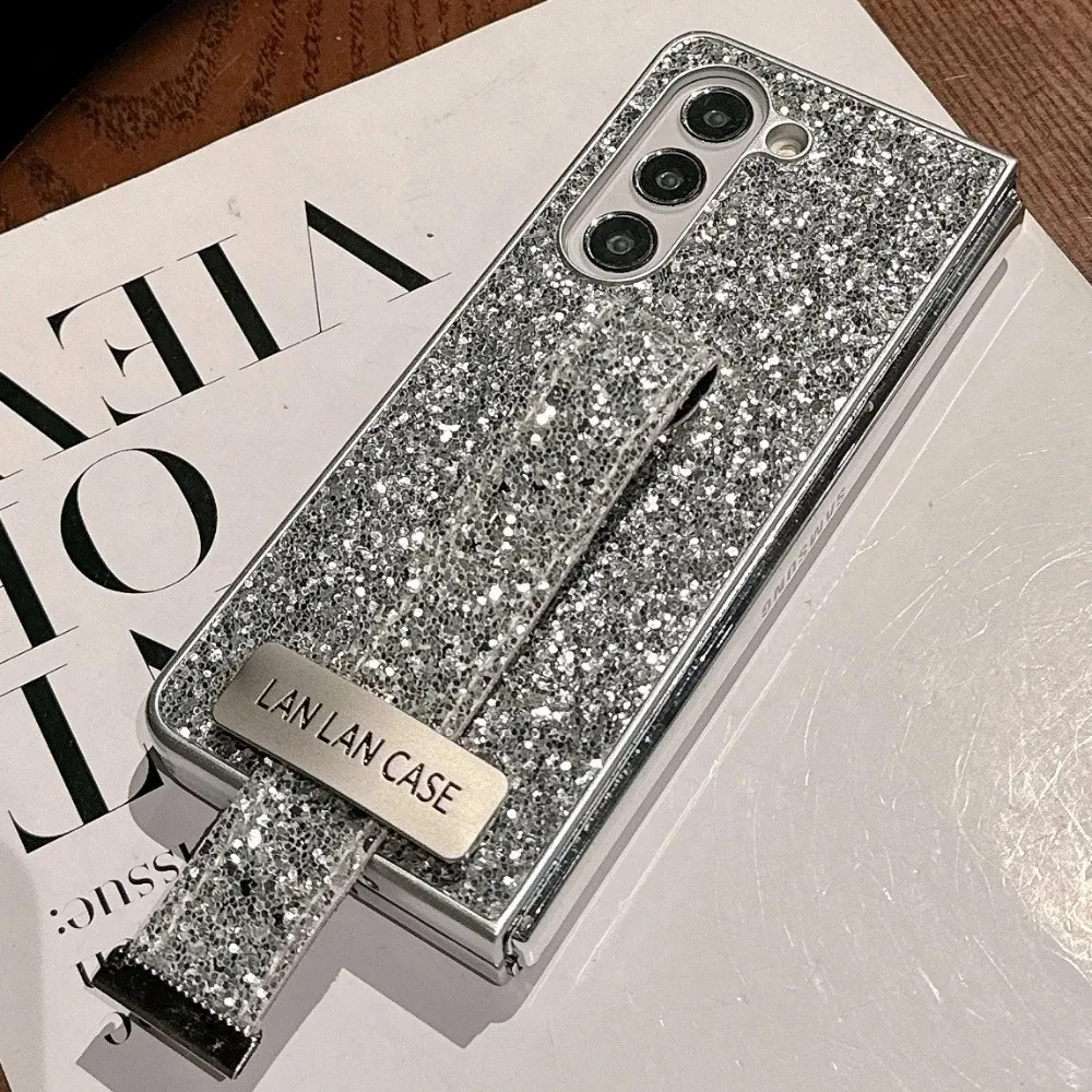 

Luxury Wristband Phone Case for Samsung Galaxy Z Fold 7 6 5 4 3 Full Glitter Funda Bracket Shining Shockproof Protection Cover