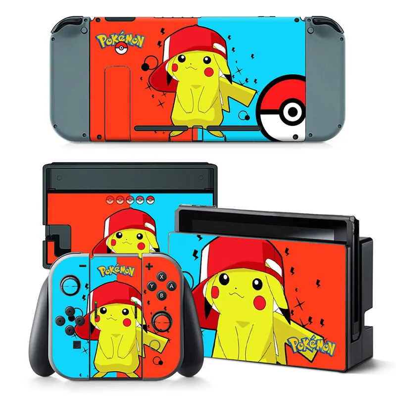 Stiker Decal Sampul Pokemon Pikachu untuk Konsol Nintendo Switch NS Pengontrol Joy-Con Film Mesin Permainan Vinil Kulit Dock