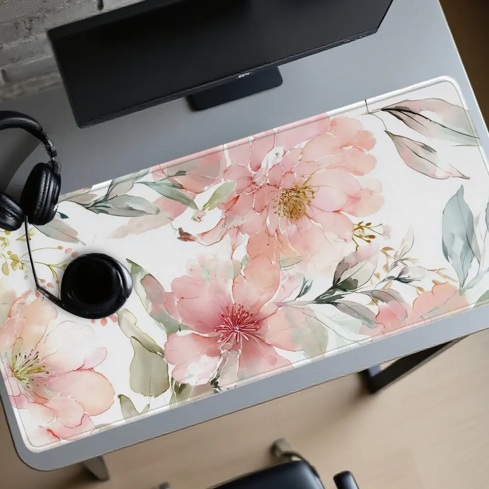 

Watercolor Floral Design XXL Desk Pad Soft Rubber Gaming Mouse Pad Aesthetic Office Mat