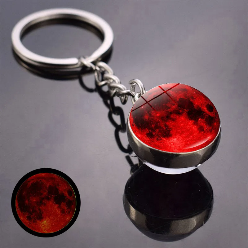 Galaxy Keychain Glass Dome Keyring Glow In The Dark Keychain Double Sided Planet Keyring System Keychain