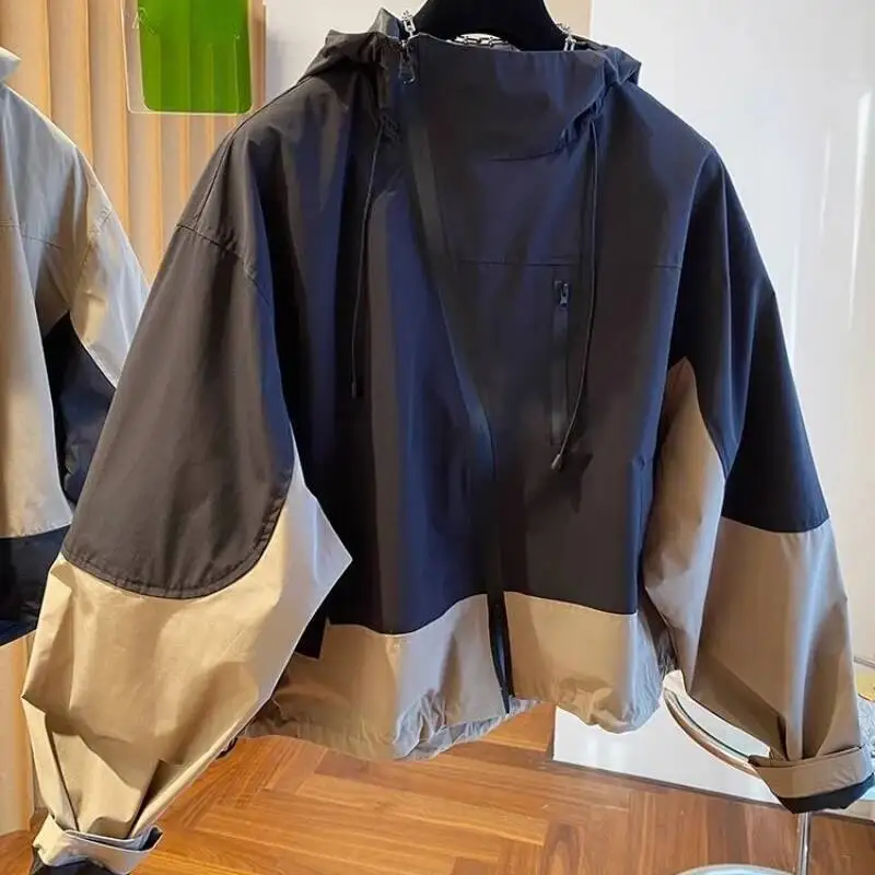 

BabYoung корейская простая свободная толстовка с капюшоном для женщин, осень 2022, новые лоскутные черные куртки Y2k, топы на молнии с длинными рукавами Mujer