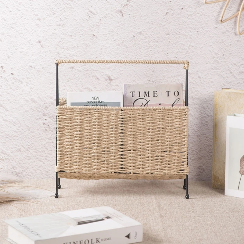 Hand Woven Magazine Holder Rack Standing Organiser Basket for Books Magazines Newspapers Letters Office Bedroom Nursery