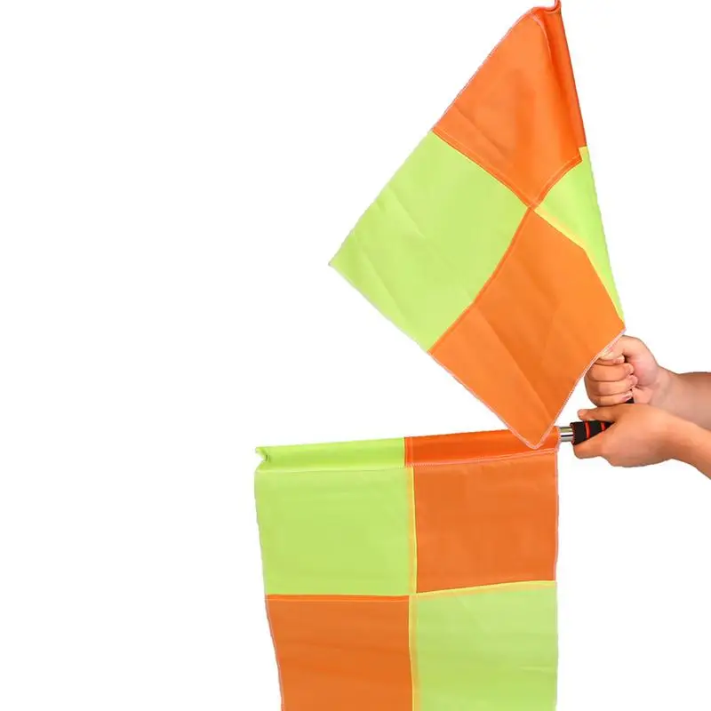 축구 심판 플래그 2 조각 스포츠 심판 플래그 오렌지와 노란색 인체 공학적 핸들 축구 게임을위한 축구 코칭 장비