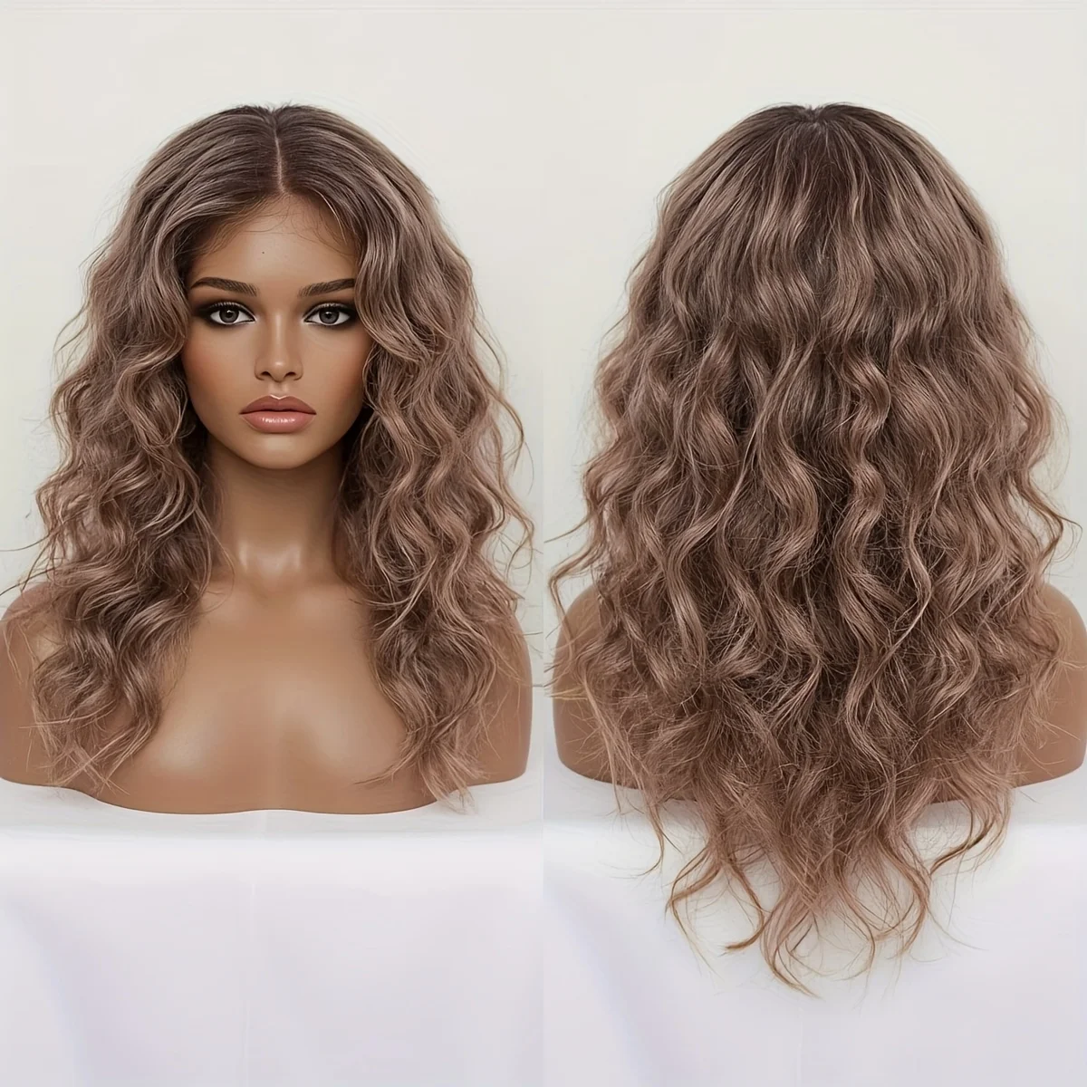 An aesthetically pleasing curly wig featuring a gradient honey gold lace front design, specifically crafted for women.