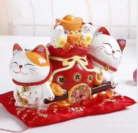 

12inch Creative Home Ceramic Craft Savings Bank Couple Fortune Cat Desk Front Desk Opening Gifts lucky cat home decor