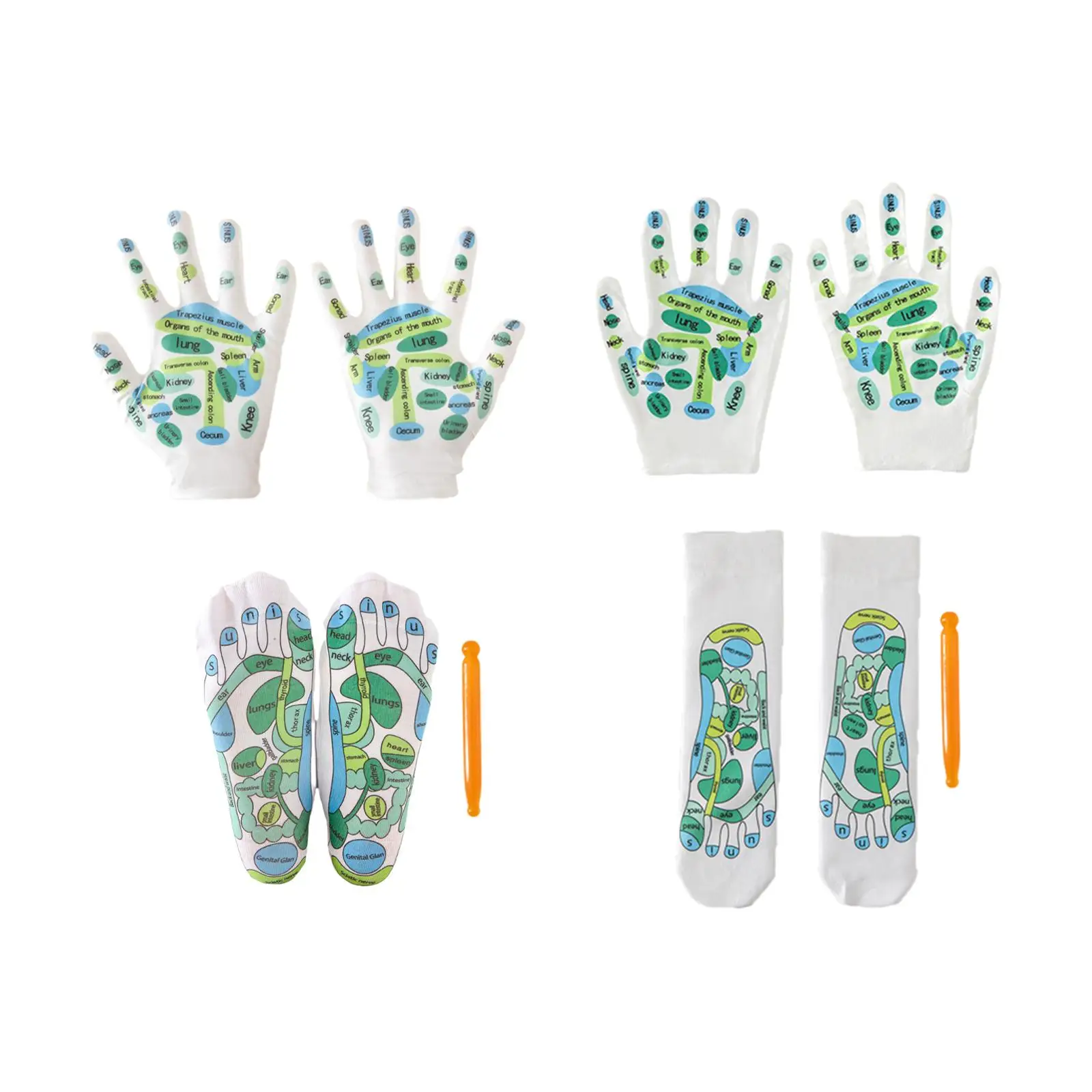 4Pcs Acupressure Reflexology Tools Set Comfortable Reflection Area Reusable with Point Pen Foot Massage Socks for Adults Women