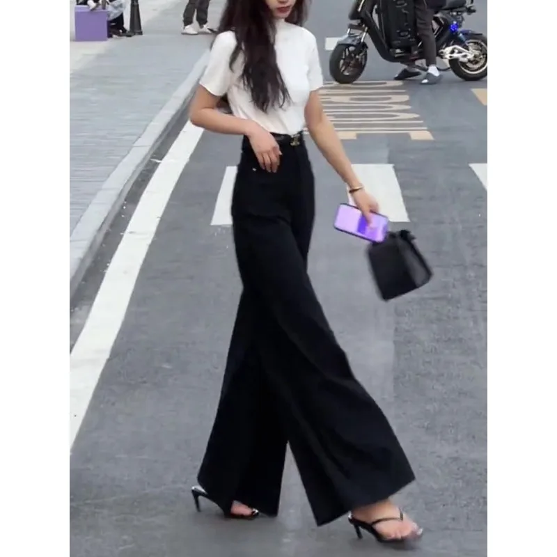 Jean délavé Vintage pour femme, pantalon taille haute, jambes larges, drapé, ample, longueur au sol, nouvelle collection automne