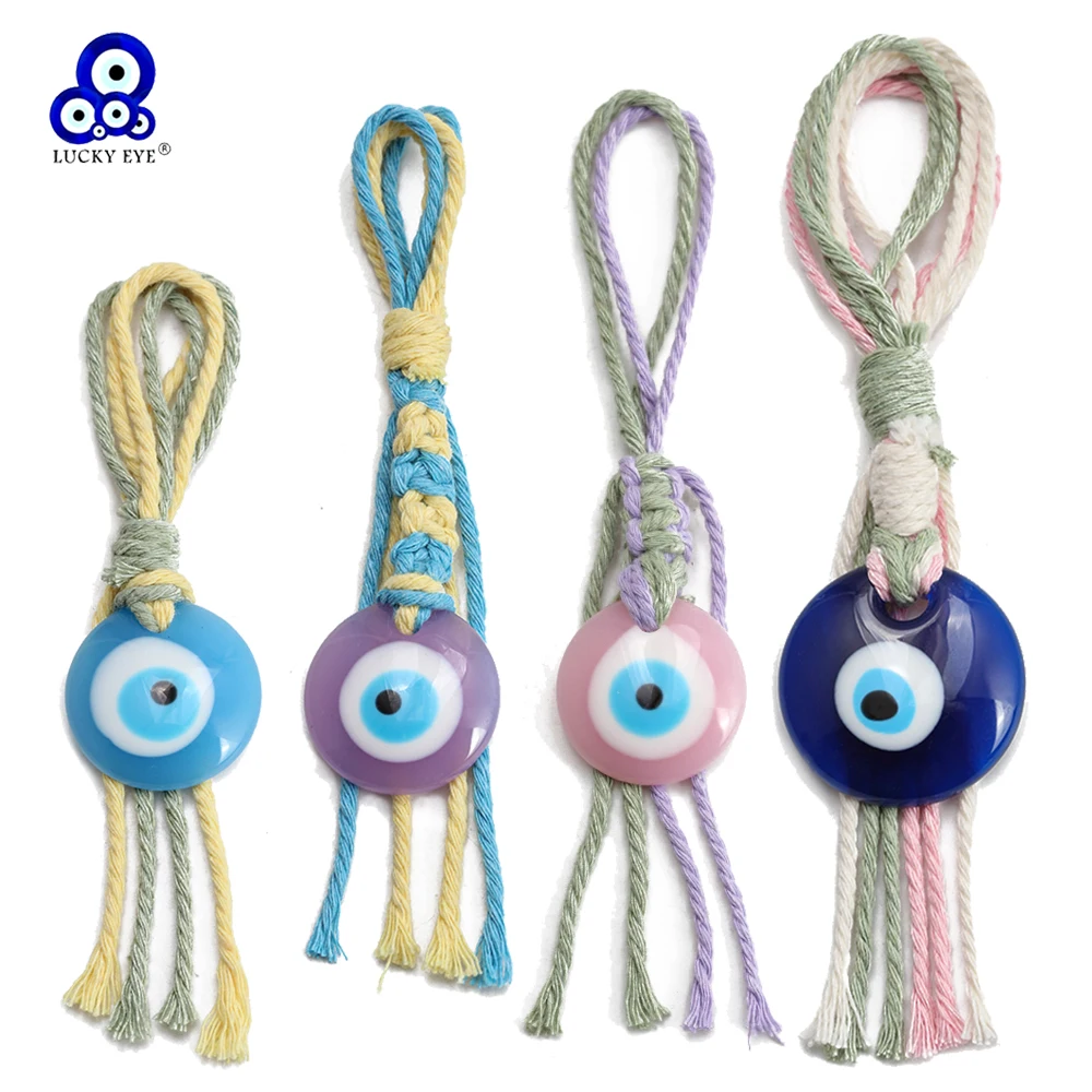 Lucky Eye Handmade Braided Keychain Colorful Rope Evil Eye Wall Hanging Car Keyring Key Holder for Women Girls Men BE1153