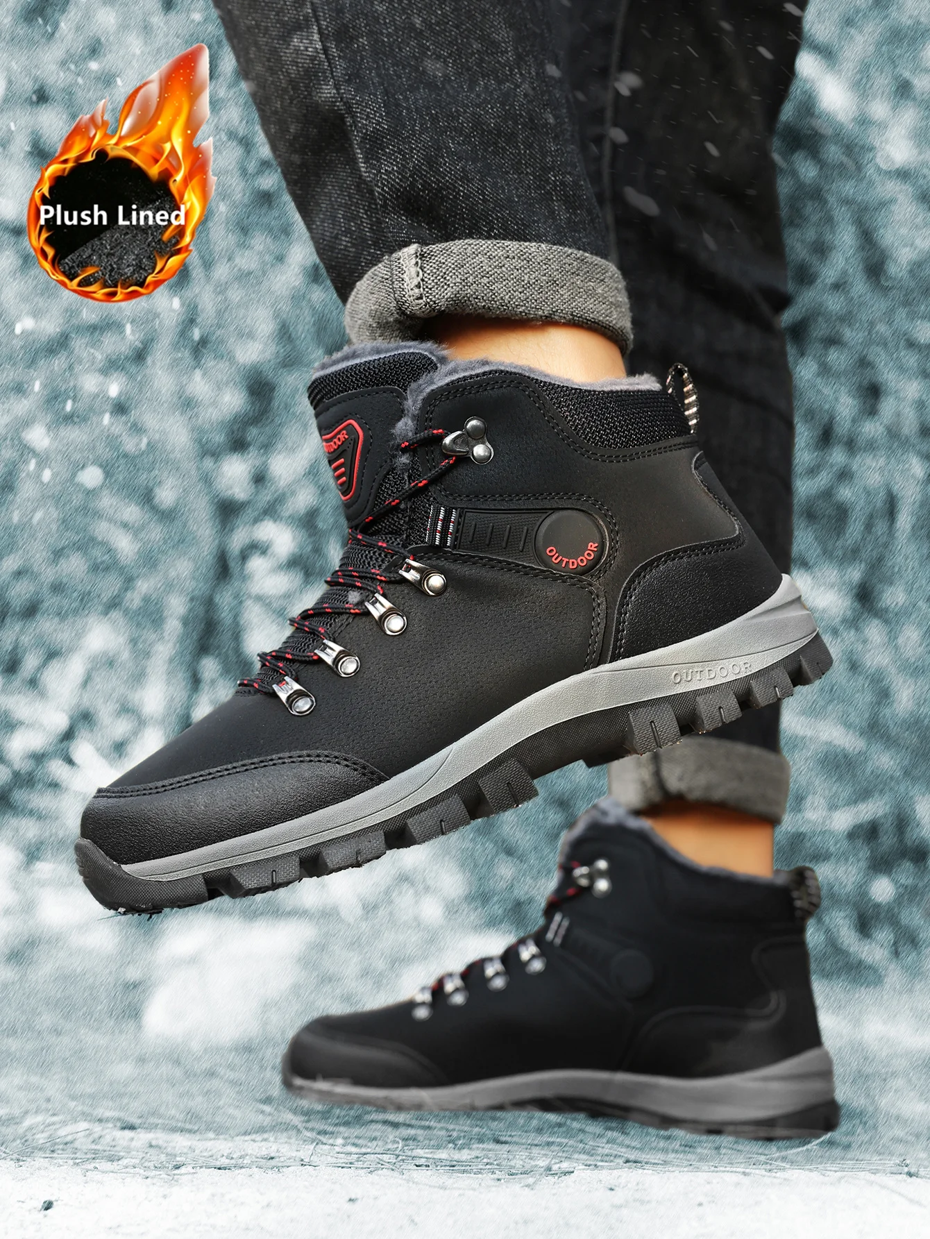Herren-Winterstiefel mit Fleece-Futter, verdicktem Schaft und kurzer Form, warm und rutschfest, bequeme und vielseitige Outdoor-Stiefel für kaltes Wetter. – Detail 3