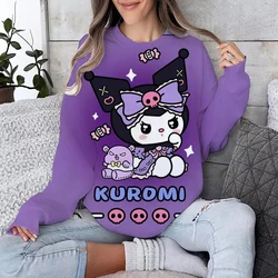 Women's Hello Kitty Coulomi Printed Sweatshirt, High Street Women's Hoodie, Y2K Pattern Clothing, Casual Round Neck Sweater