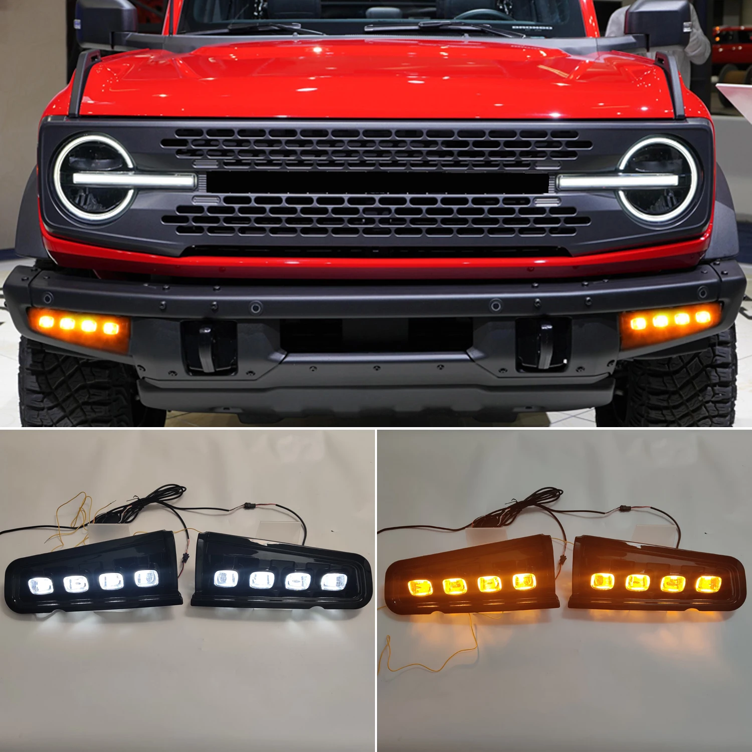 

Fit For Ford Bronco 2021 2022 Car Accessories ABS Plastic LED DRL Daytime Running Light Lamp Yellow&White 1 Set