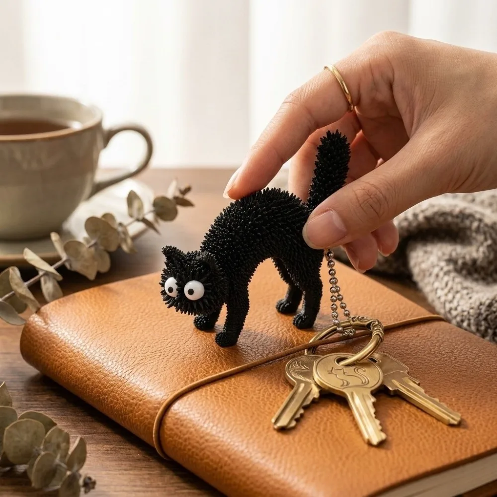 3D-gedruckter 3D-Schlüsselanhänger, stereo-taktiles, leichtes Fidget-Griff-Objekt, kompakte, stachelige Dekompressions-Hängefigur, für Katzenliebhaber – Detail 8