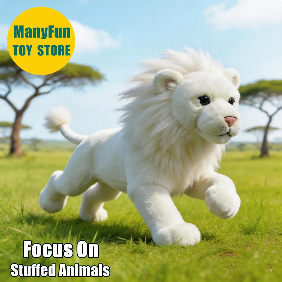 

White Lion Plush Toy Albino Lion Plushie Lifelike African Lion Stuffed Animal Simulation Doll Gift Collectors