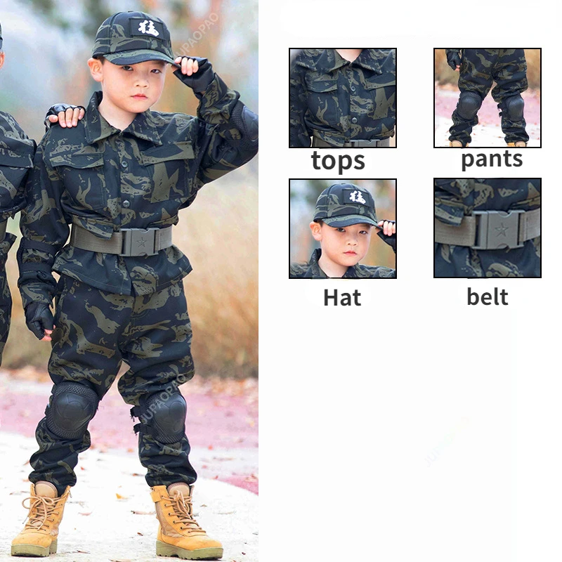 Fato de camuflagem infantil para escola primária, treinamento militar, acampamento de verão, forças especiais, roupas para meninos e meninas