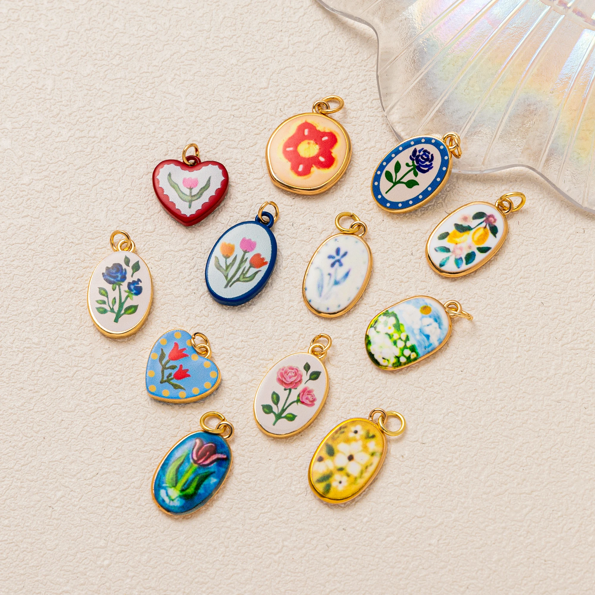 

Cute Simple Popular Flower Series Tulip Blue Rose Orchid DIY Pendant charms jewelry making