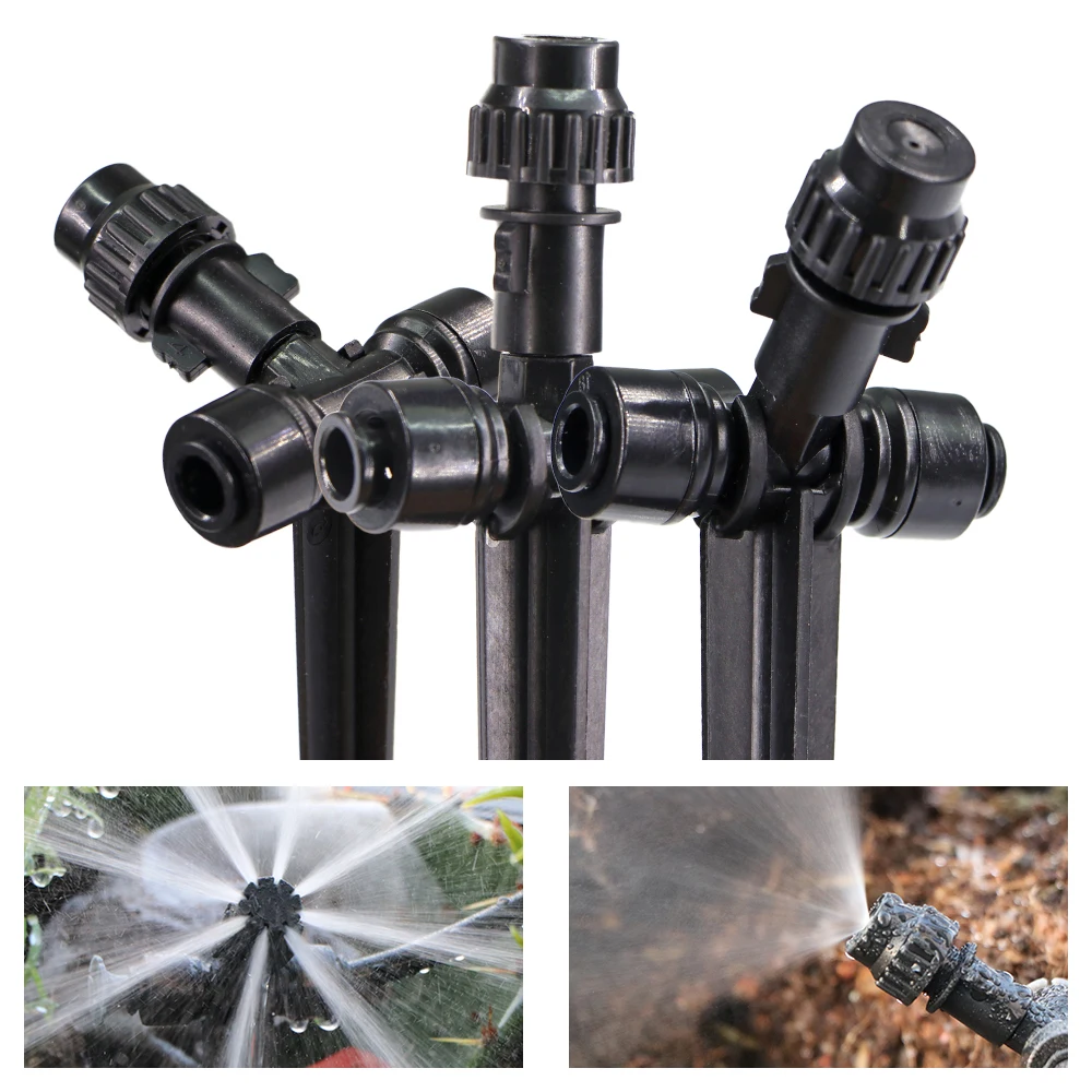 

8-holes Drippers with Stake 180° Bend Adjustable Misting Nozzles Quick Insert DIY Garden Irrigation Watering Atomization Sprayer