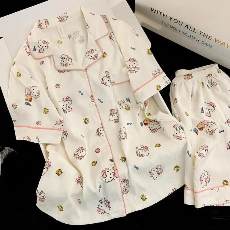 

Sweet Girl Summer Short Sleeved Shorts Pajamas Fashionable Cute Student Comfortable Breathable Home Clothes Youth Set Cartoon