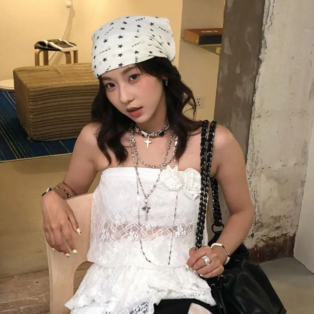 

Изысканный милый головной платок с леопардовым принтом, универсальный тюрбан со звездой Y2k, шейный платок, нагрудный шарф, бандана в стиле панк, музыкальный фестиваль