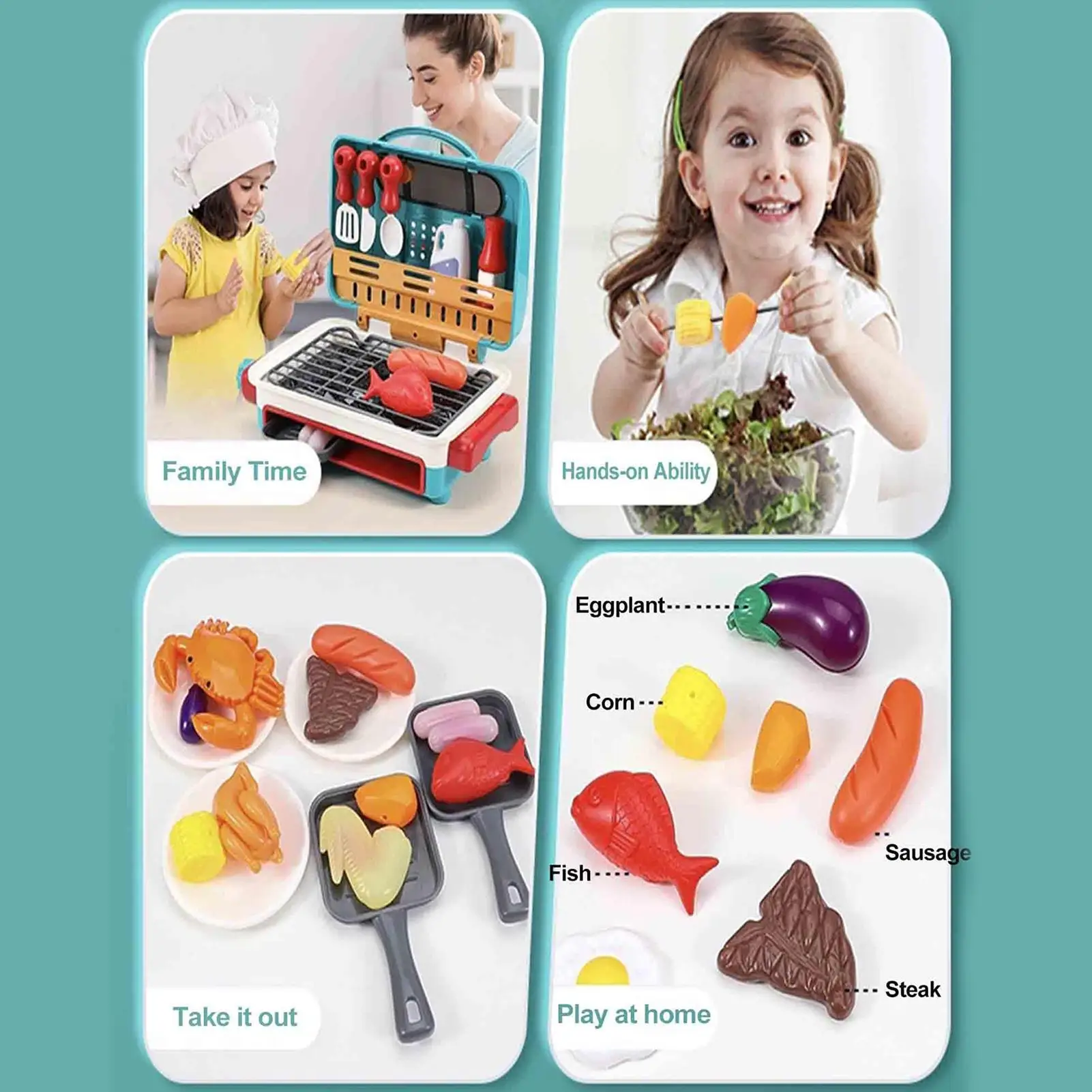 NEUES Kinder-BBQ-Grill-Spielset mit Ton und Licht, sensorisches vorgetäuschtes Grillspielzeug für Kleinkinder, Jungen, Mädchen, Kinder