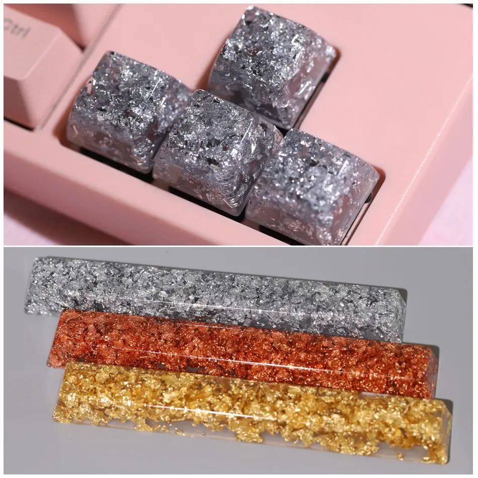 Gold foil keycap cross axis mechanical keyboard esc space bar light-transmitting resin keycap