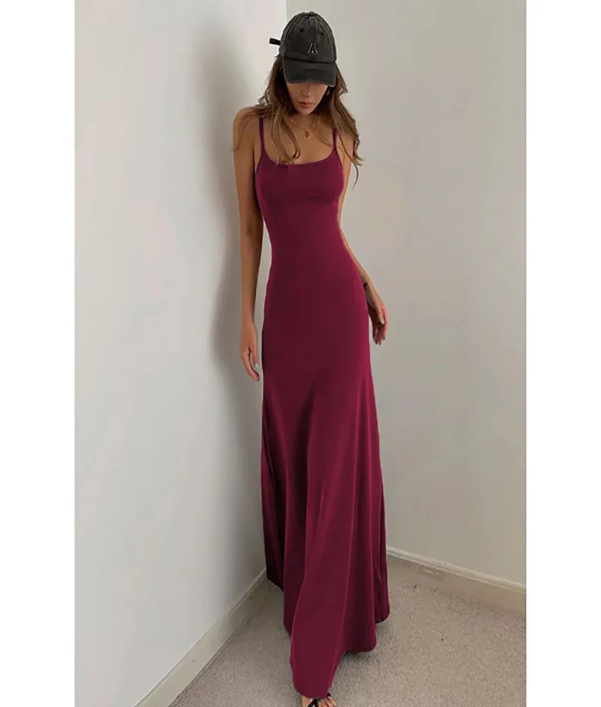 

European and American sweet and spicy style slim-fit camisole sexy waist-cinching backless dress for women, summer solid color