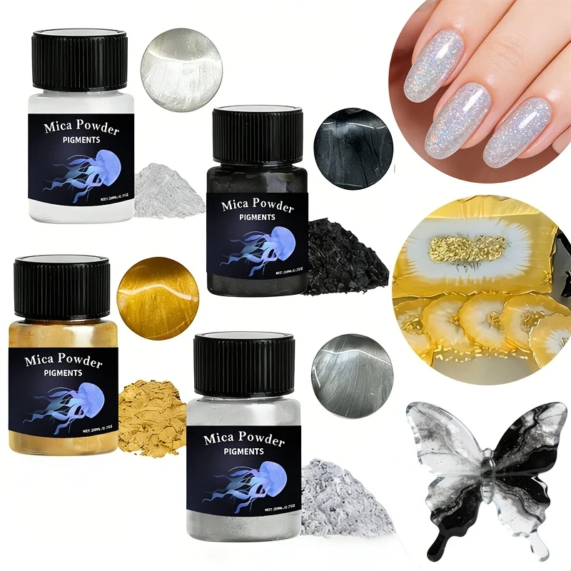 4Color Holographic Mica Powder SetCosmetic Grade Resin Dye for Nail Art,Epoxy Resin,Soap Making,Candle Craft,DIY Slime&Lip Gloss