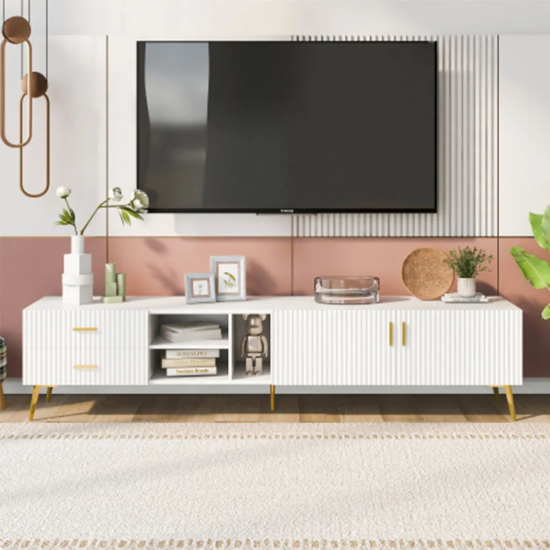 Mobile TV moderno con 5 gambe champagne: TV portaoggetti durevole, elegante, spaziosa e versatile fino a 77" (Bianco)