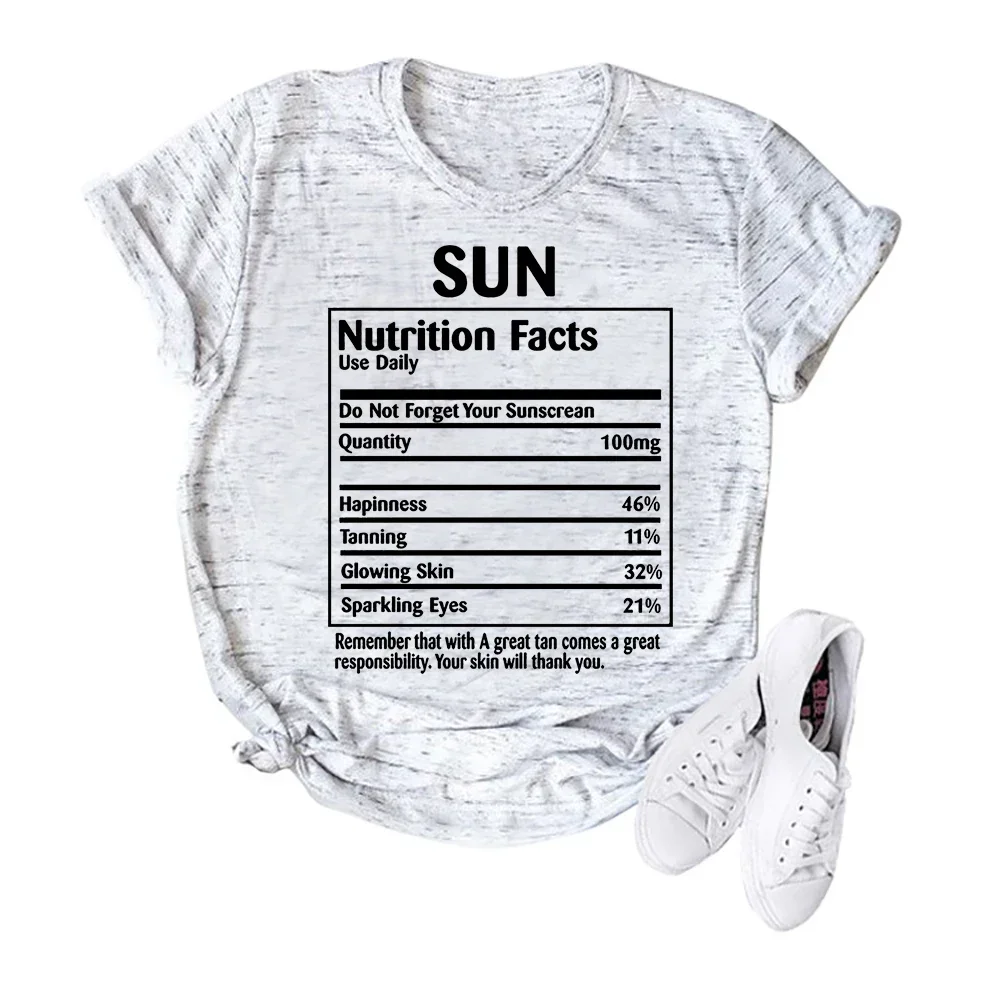 2024 Cotton Summer Sun Nutrition Facts T-Shirt Funny Graphic Tee Women Casual Workout Tops Ulzzang Plus Size Shirts Tumblr Tee