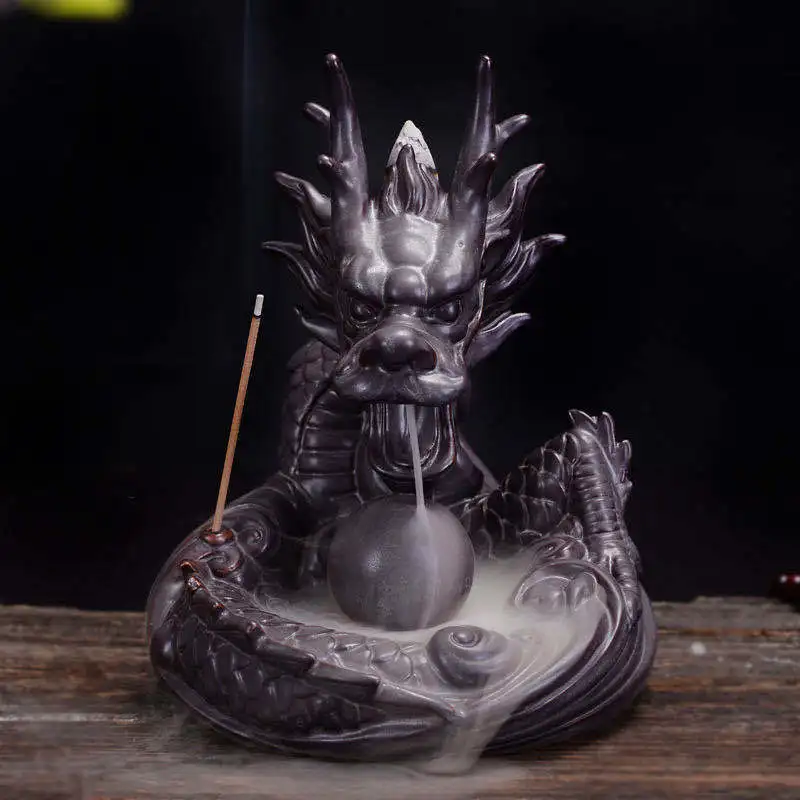 Auspicious Dragon Backflow Incense Burner Big Size Watch Incense Waterfall Ceramics OUDH Incense Sticks Holder for Home Decor