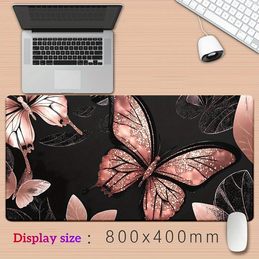 

Golden and pink artistic butterfly mouse pad, anti-slip rubber, universal desk mat for office gamers, high quality