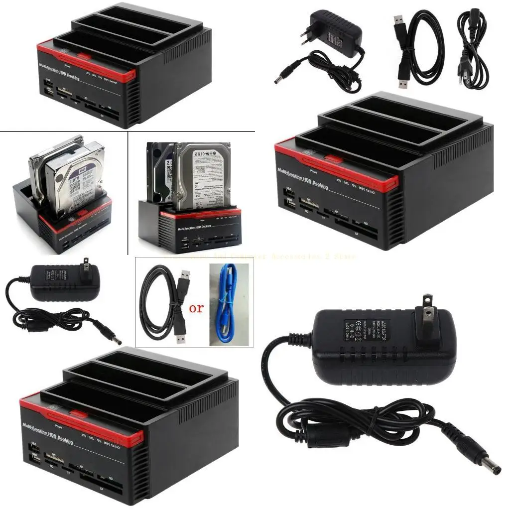 

USB Dual Bay Hard Drive Dock for 2.5" & 3.5" HDD SSD with Card Reader
