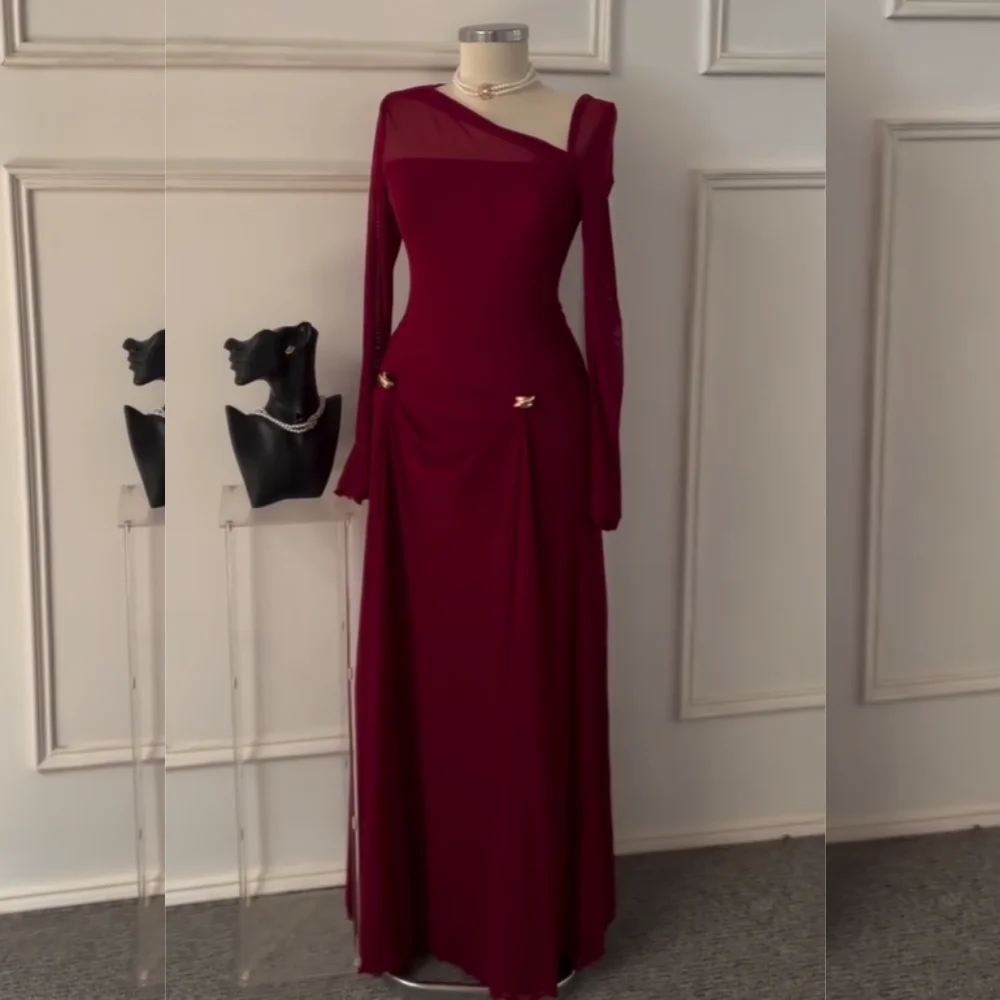 

Customized High Quality Jersey Pleat A-line V-neck Long Dresses Bespoke Occasion Celebrity Simple Sizes Available