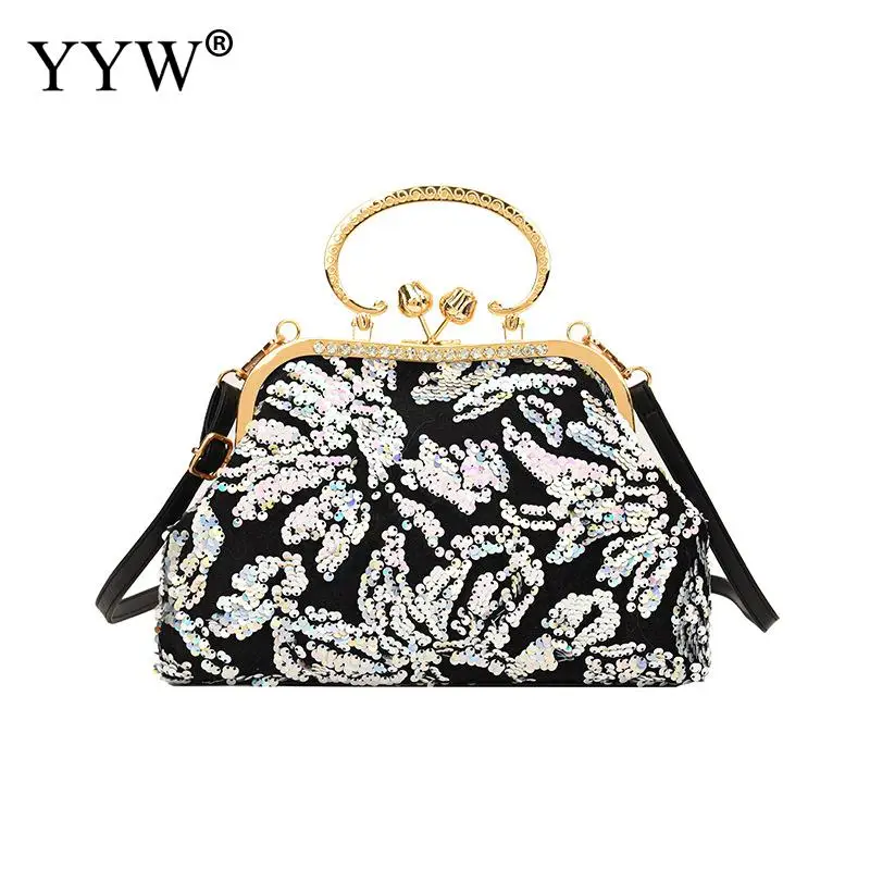 Vintage Women Evening Clutch Women Wedding Party Handbags Flower Pink Sequin Crystal Evening Purse Crossbody Goyard Party Wallet