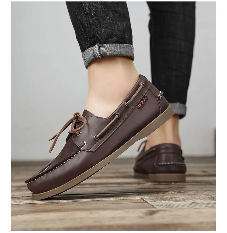 Herren Bootsschuhe aus echtem Rindsleder, schnelltrocknend, zum Schnüren, Retro-Fashion, lässige flache Schuhe, klassisch, 2026 Neues Design, Größen 39-47 – Detail 10