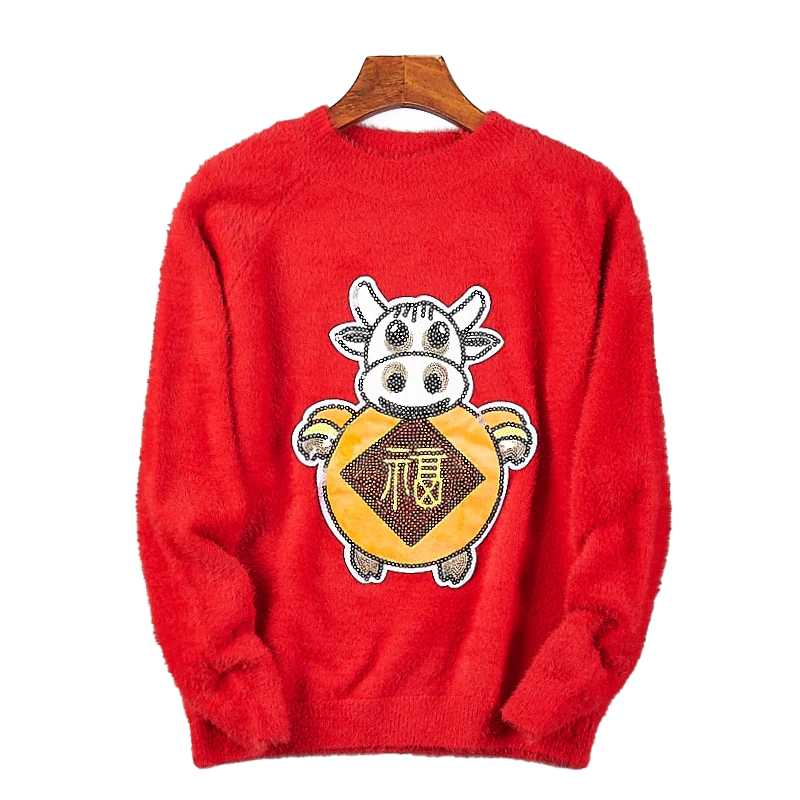 سترة محبوكة حمراء للنساء مستديرة Ne مطرزة Camere ربيع الخريف الشتاء زودياك التطريز Faion تخفيف Sle #5