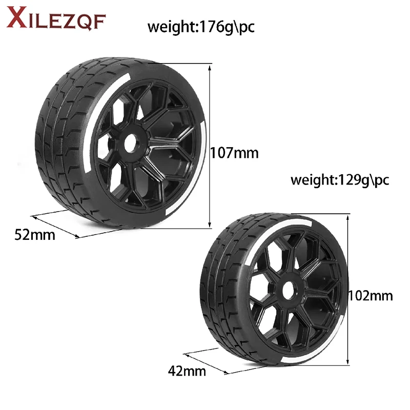 XILEZQF 4PCS 53/107 42/100 Tire Tyre 17mm Wheel Hex for Arrma 1/7 Felony FSR Model GT FS RC Car Upgrade Parts Durable