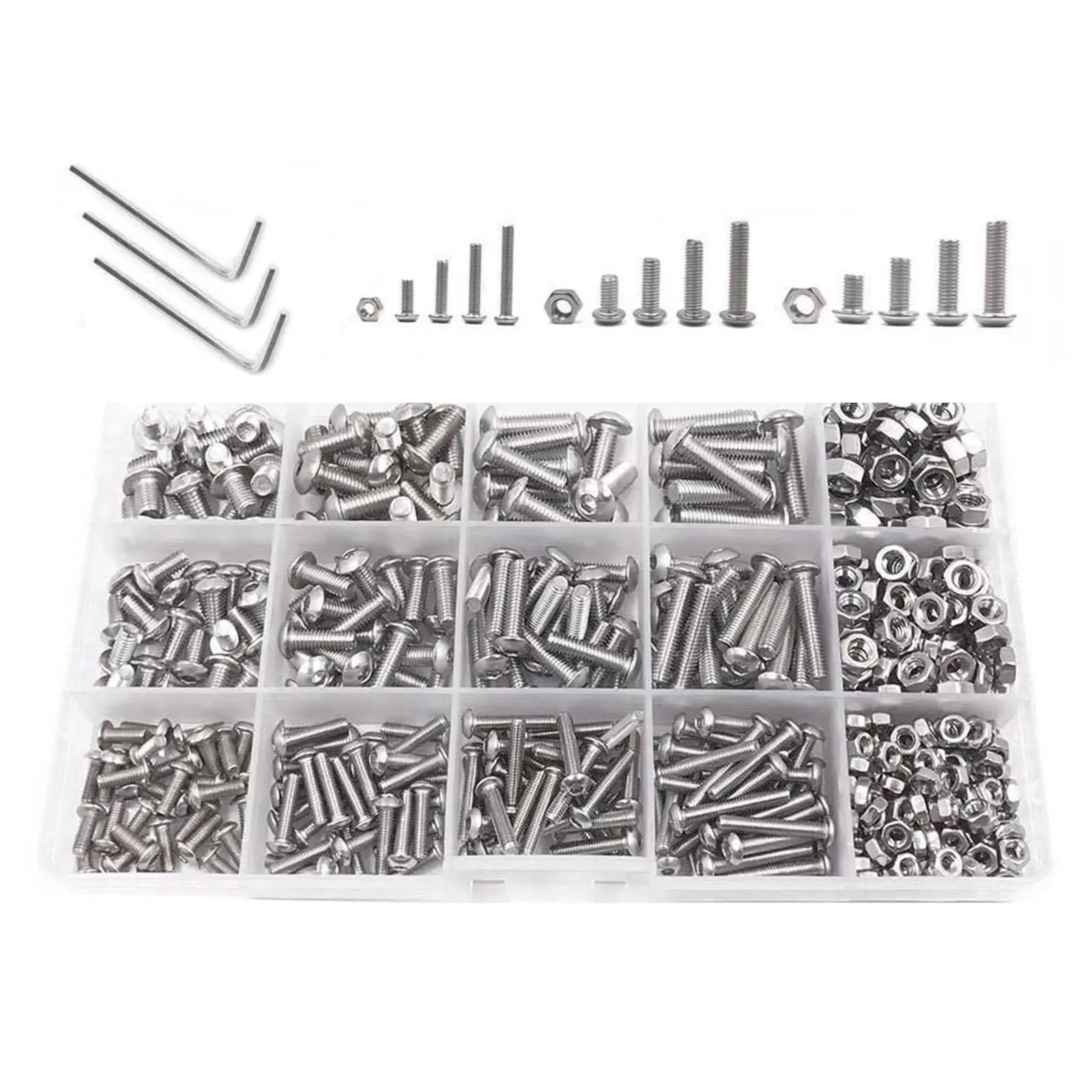 500Pcs Socket Caps Head Screws Set with Box Rustproof Fasteners Hardware Bolt and Nut 3 M5 for Furniture Repair