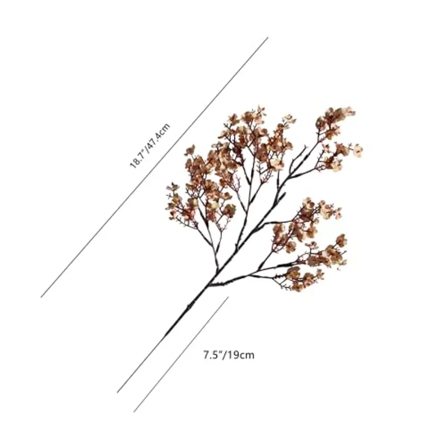 زهور تنفس صناعية بنية فاتحة للأطفال 6 حزم جيبسوفيلا حريرية مع سيقان قابلة للانحناء لتزيين حفلات الزفاف في الخريف