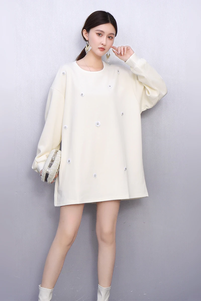 

2025 Autumn New Casual Loose O-Neck Hoodies for Women Pullover Long Sleeve Flower Hoodies Top Wholesale