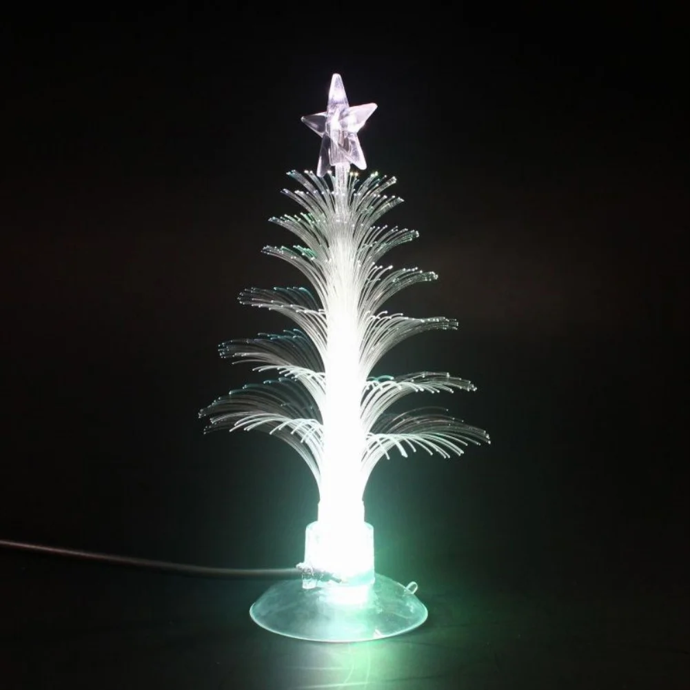 LED Christmas Fiber Tree 7 Colors with Topper Star Luminous USB Power Holiday Decoration with Suction Cup for Home Party Bedroom