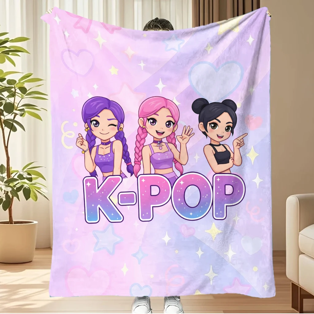 1 Stück K-Pop Anime Girl Trio Bedruckte Flanelldecke, Weiche Gemütliche Decke für Bett, Sofa, Kinderzimmer & K-Pop Fan Geschenk