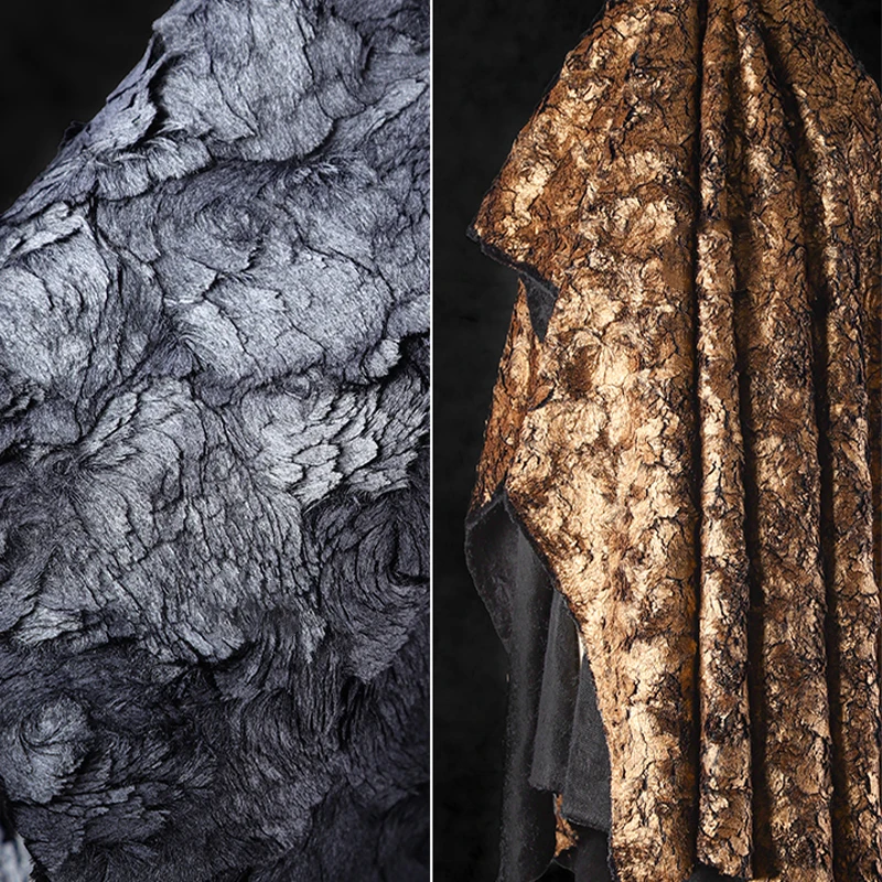 Metallic Crackle Bronzing Fur Fabric Bronzed Woolen Plush Designer Fabric For Diy Sewing Dress Coat Shawl Bag Sofa Material