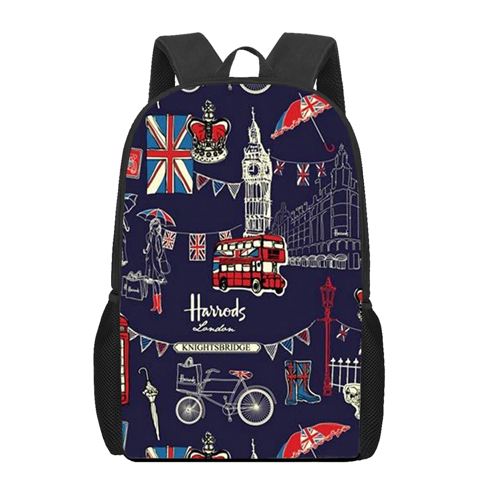 Tas sekolah motif kartun Inggris I Love London tas buku anak-anak remaja perempuan laki-laki tas ransel bepergian ransel kasual remaja