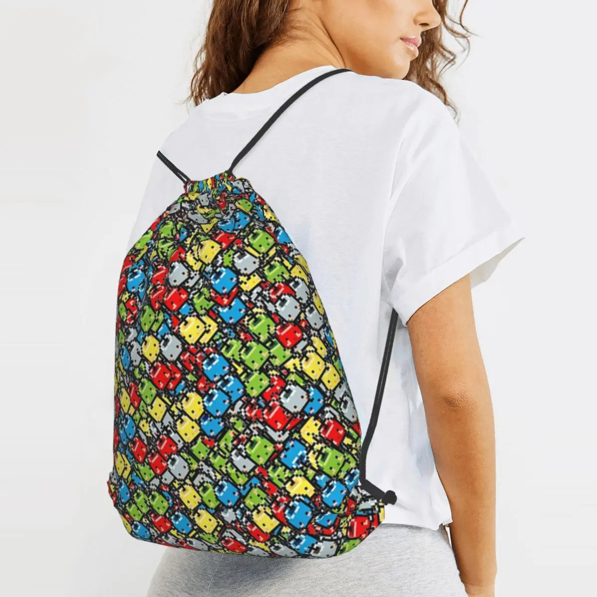 Junimos All Over Print Backpacks Casual Drawstring Bundle Pocket Shoes Bag Book Bags for Travel Students