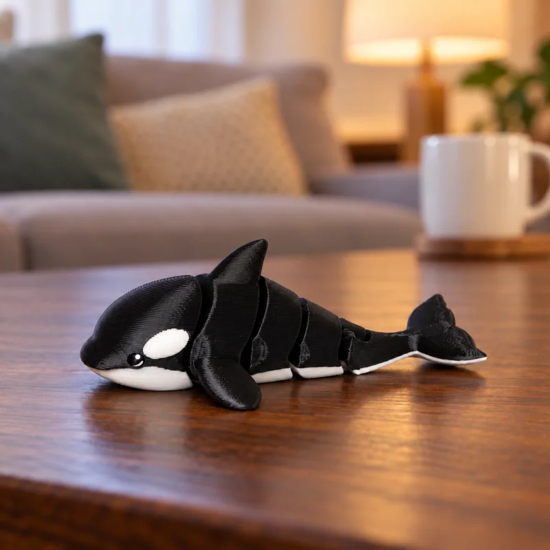 3D Printed Plastic Articulated Orca Model Flexible Killer Whale Figurine Desktop Decor Ocean Animal Fidget Toy