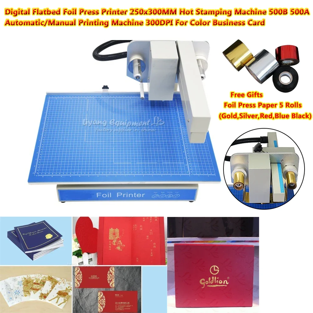 Digital Flatbed Foil Press Printer 250x300MM Hot Stamping Machine LY 500B 500A Automatic/Manual Printing Tool With 5 Rolls Paper